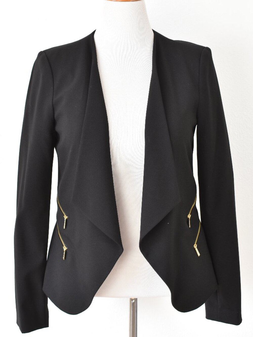 Calvin Klein Open Front Blazer Black with Zipper Detail - 12 - Picture 2 of 9